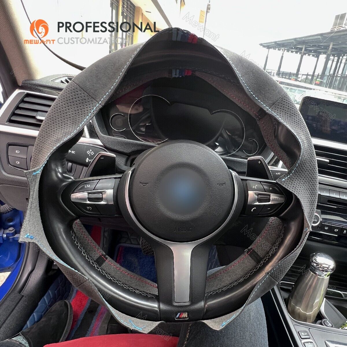 MEWANT Handstitch Alcantara Steering Wheel Wrap for BMW F30 F34 F22 F23 F32  F15