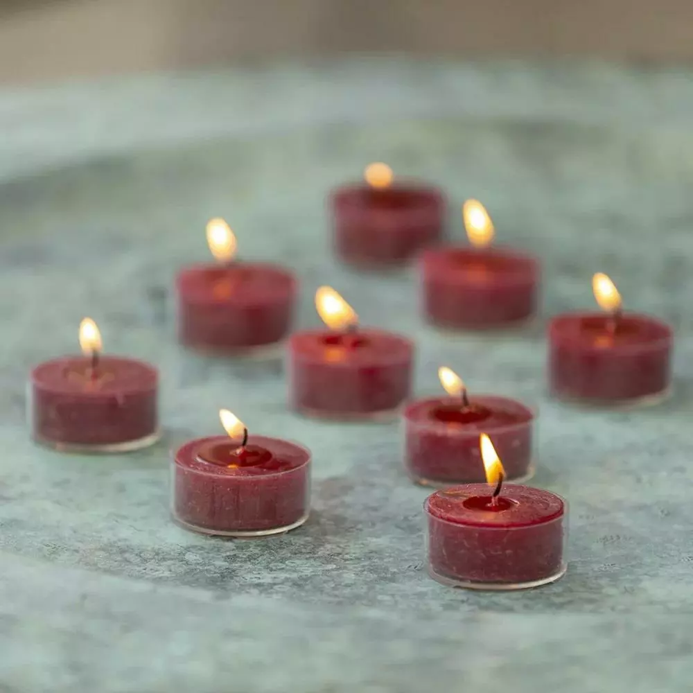10 Plum Red Tea Lights Small Coloured Candles 4hr Burn Night Light Unscented