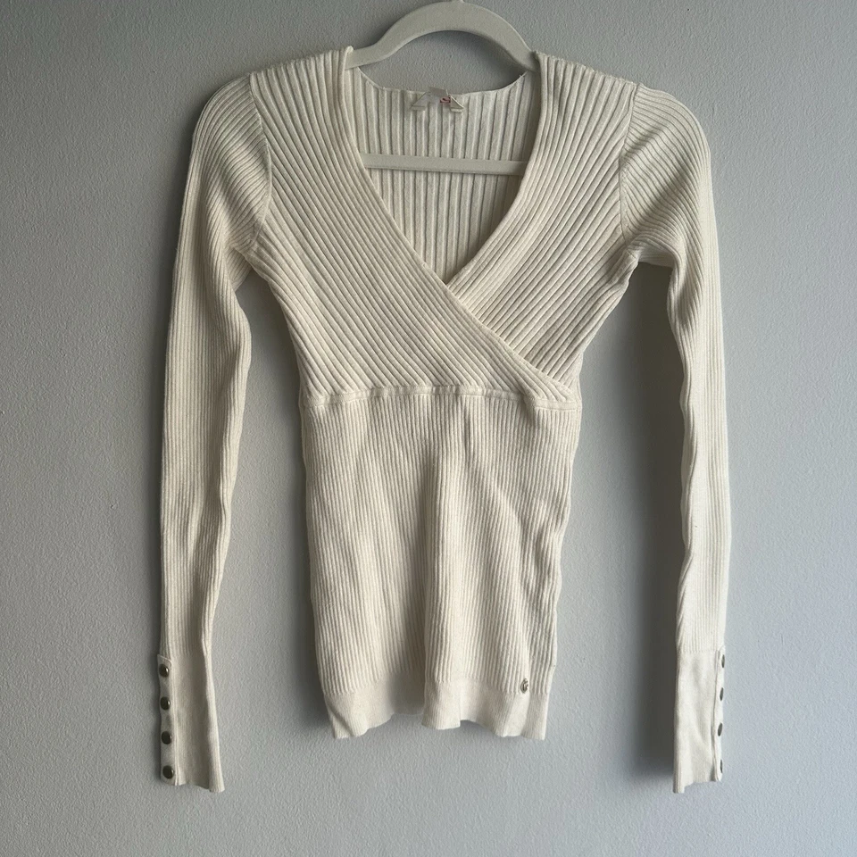 Винтажный Guess крест спереди длинные рукава ребро вязаный надежном свитер с кнопками - Изображение 4 из 4