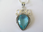Crystal Pendant Sterling Silver Necklace New Triangle Shape Faceted Blue Topaz