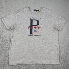 Polo Ralph Lauren Shirt Mens Extra Large Gray Short Sleeve 12 M Yacht Club Flag