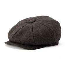 Men's 8 Piece Wool Blend Newsboy Flat Cap Herringbone Pattern in Classic 5 Co...