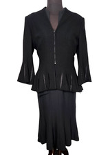 BRUCE OLDFIELD COUTURE Dress Jacket Set Black Peplum Vamp Old Money UK Designer
