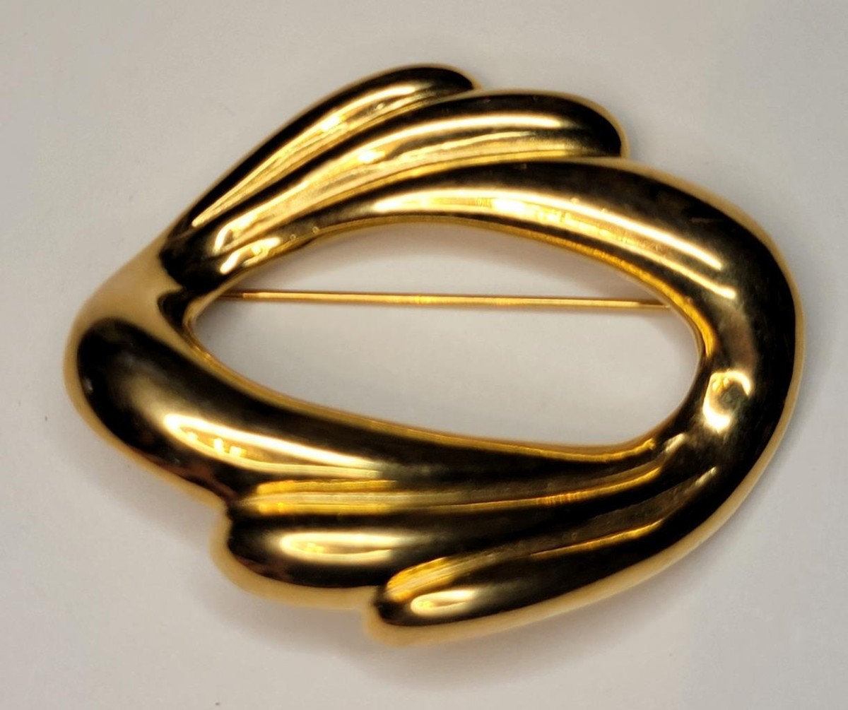 Vintage Signed GIVENCHY Gold tone Polished Oval Shape Pin Brooch