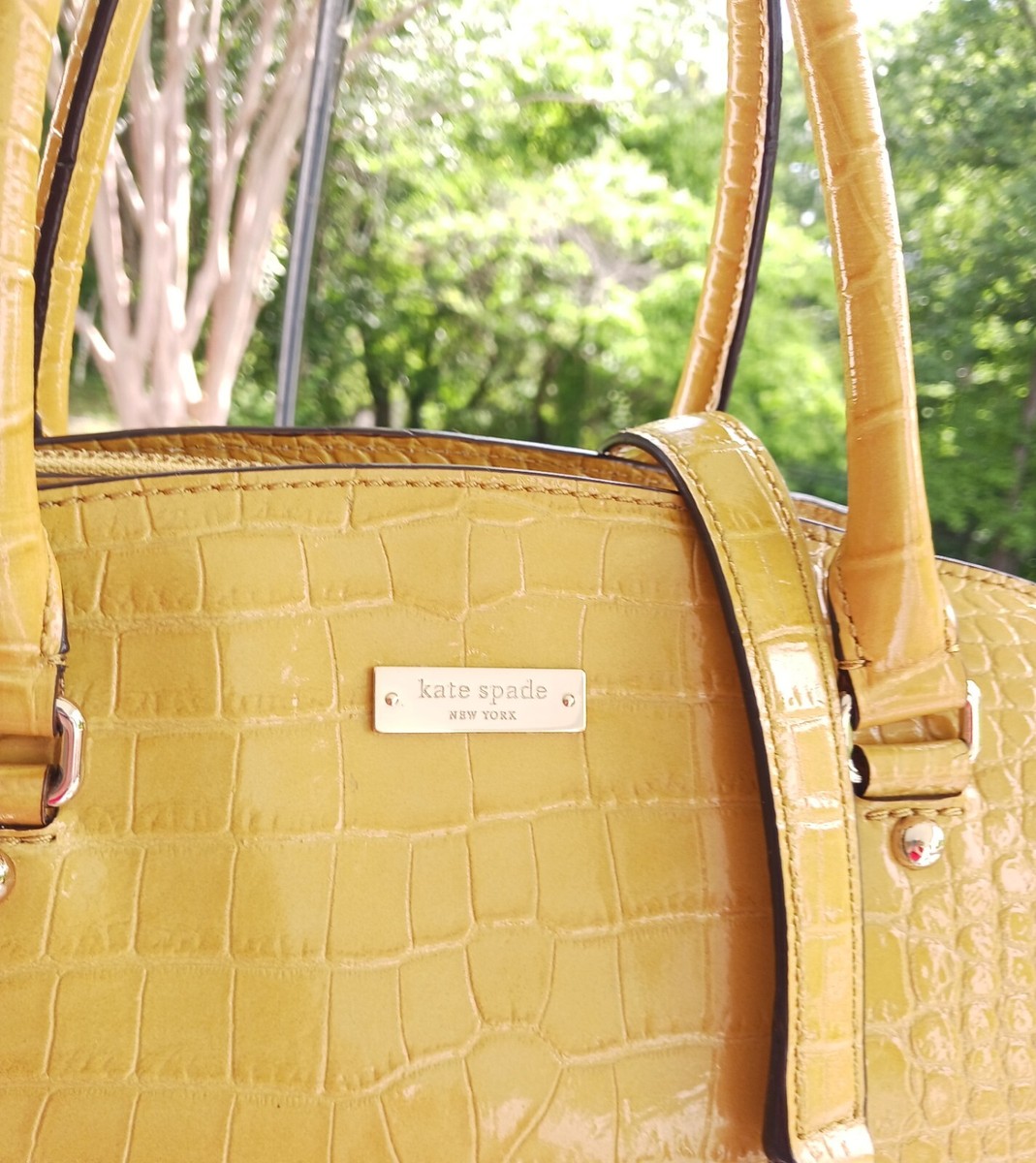 Kate Spade Mustard Yellow Patent Leather Crocodile Embossed