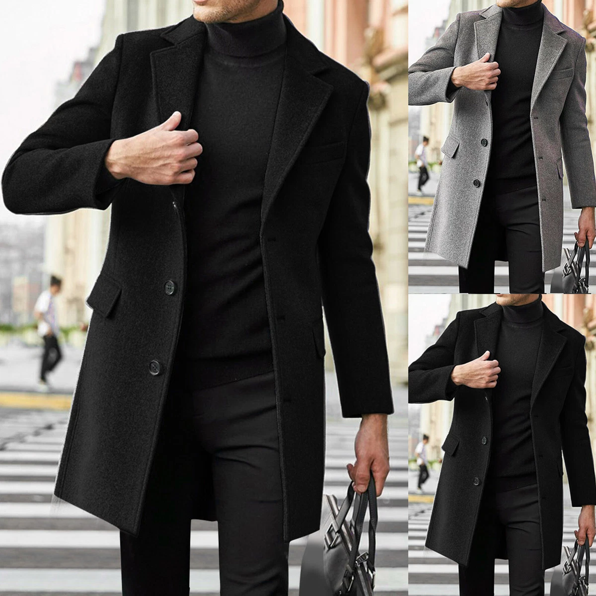 Fleece Trench Coat Men Men Plus Size Winter Coat Lapel Collar Long