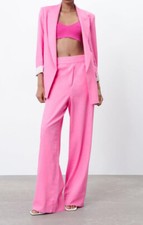 ZARA WOMAN NWT SS22 PINK LINEN BLEND WIDE LEG PANTS SZ XS 7992/939