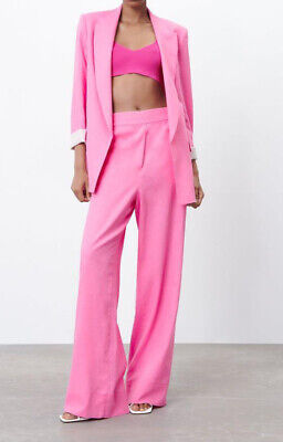 ZARA WOMAN NWT SS22 PINK LINEN BLEND WIDE LEG PANTS SZ XS ZARA WOMAN NWT SS22 PINK LINEN BLEND WIDE LEG PANTS SZ XS