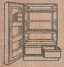 Open Refrigerator 2 1/2 x 2 1/2" Rubber Stamp, Mixed Media, Appliance Stamp