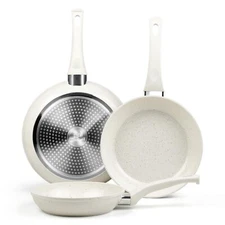 Ceramic Frying Pan Set Set of 3 Non Stick Frying Pans White Ceramic Induction...