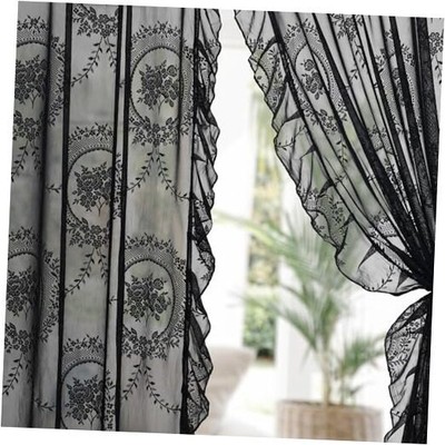 Lace Curtains 84 inches Long - 2 Panels Rose 52''W x 84''L (Pack of 2) Black