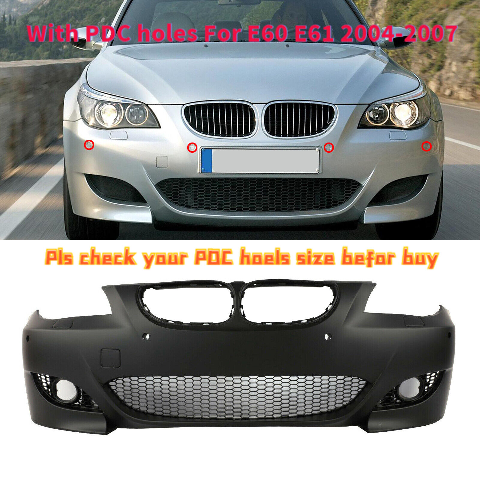 M5 Style Bumper Cover Kit For BMW E60 E61 525i 530i 550i With PDC Holes  2004-07