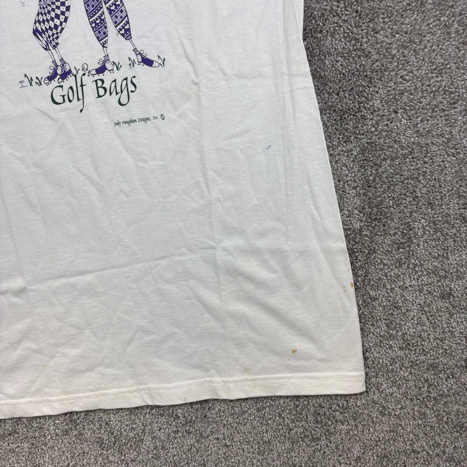 Vintage Golfing Art Shirt Mens Large White Golf Bags Jester Golfer Painting Golf - Image 4 of 4