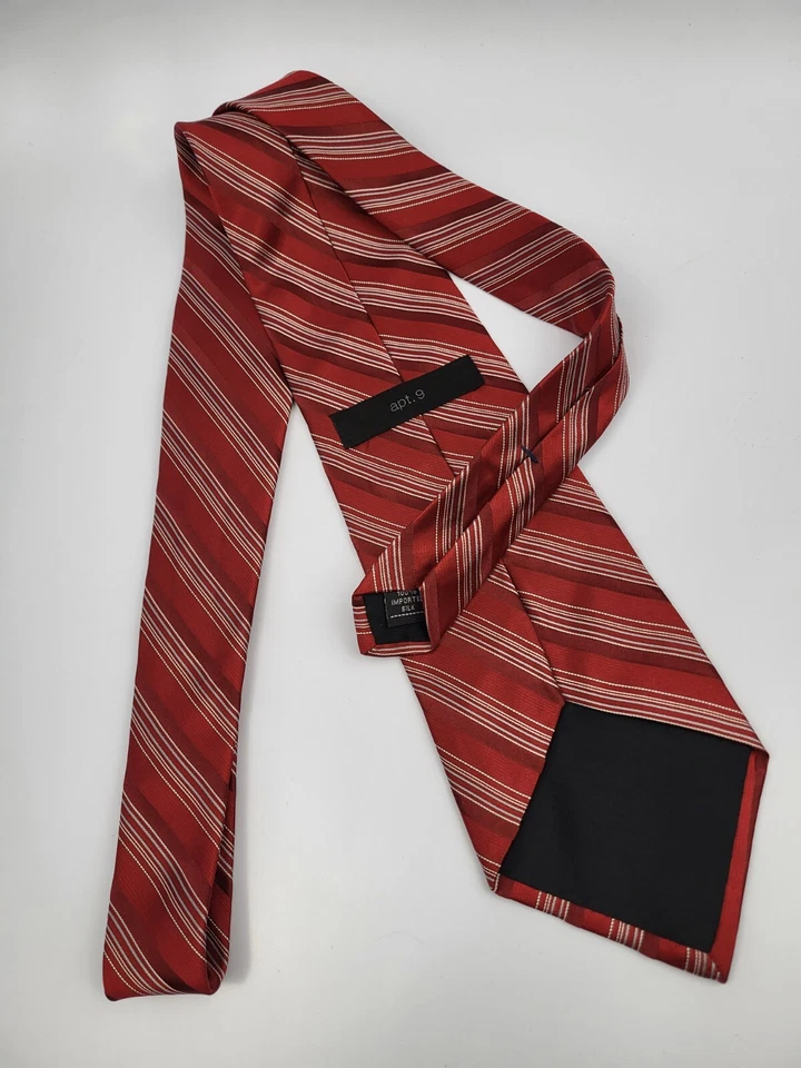 Apt. 9 Corbata de Seda Rojo Blanco Gris Rayas Hombre EE. UU. 58,5 x 3,75 Foto 4 de 4
