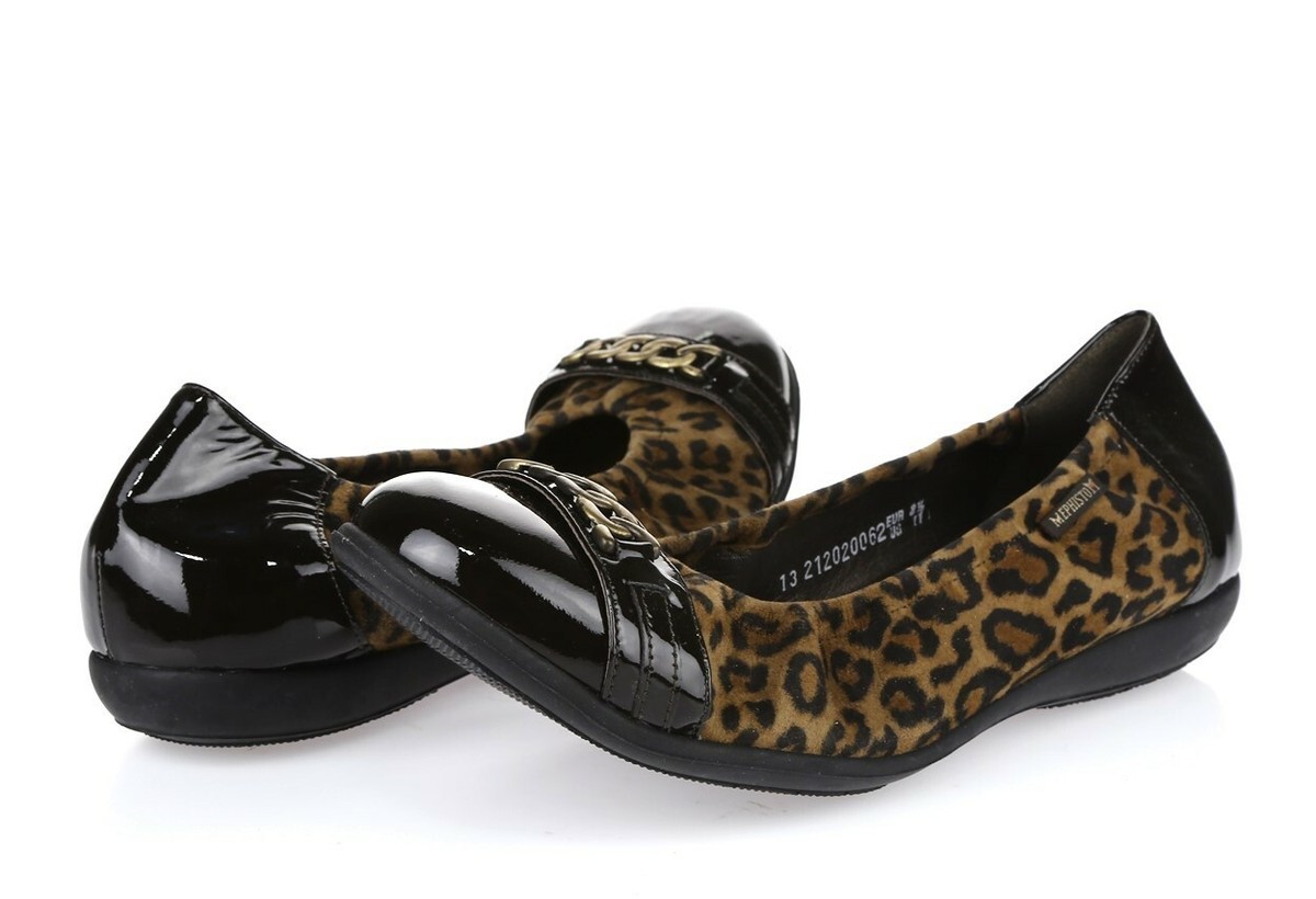 専用 M Womens Mephisto 203227 Brown Cheetah Print Leather Cap Toe