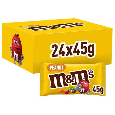 M&M's Peanut Großpackung   24×45g (1080g) Schokolinsen mit Erdnuss, ideal zum Sn