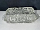 Vintage Anchor Hocking Clear Pressed Cut Glass Covered Butter Dish Starburst