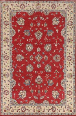 Red/ Ivory Oushak Area Rug 7x10 Hand-knotted Wool Floral Oriental Carpet