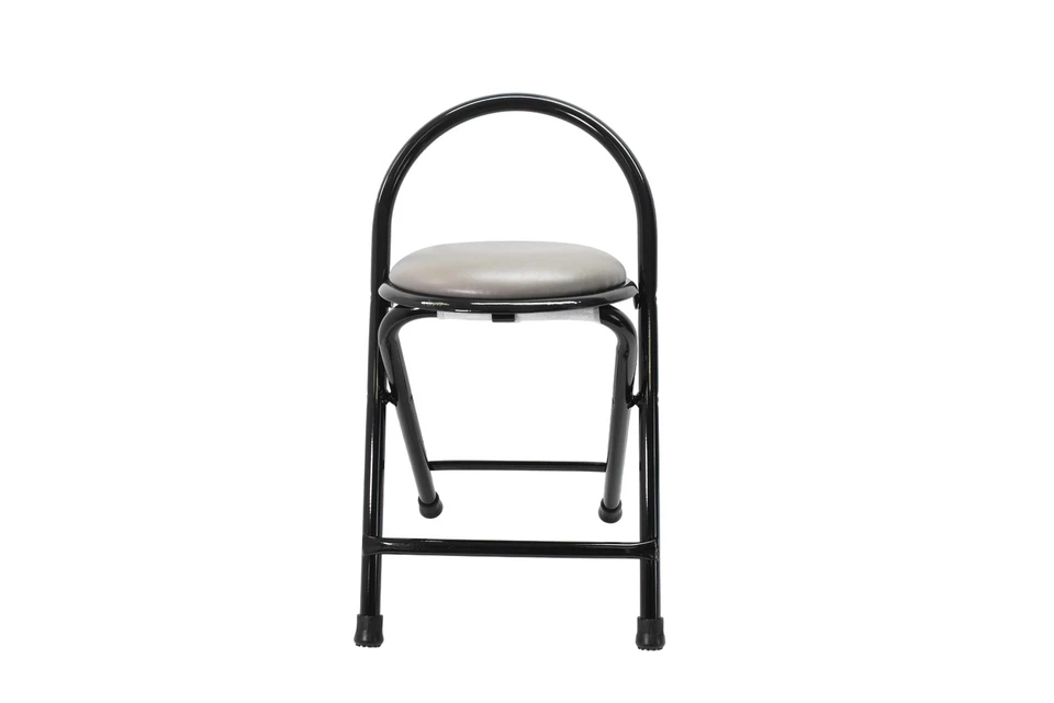 DreamSeat Klapp Spind Hocker Rundsitz schwarz Metallgestell grau gepolstert Stuhl