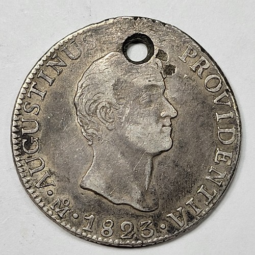 1823 Mexico ITURBIDE Silver 8 Reales Genuine Holed Nice Patina Scarce *T198