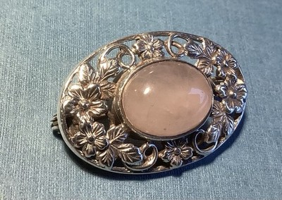 Vintage Sterling Silber Rosenquarz Cabochon Brosche Bernard Instone Replik 1989