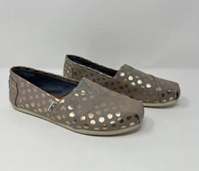 TOMS Sz 8 Drizzle Grey Rose Gold Polka Dot Slip On Shoes