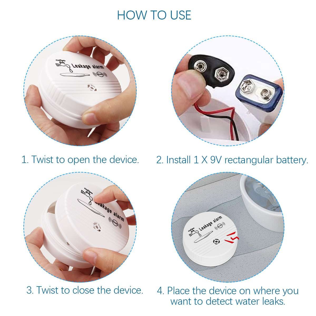 Intelligent Water Leak Detector Alarm 90dB Voice Water Leak Sensor Flood Alert