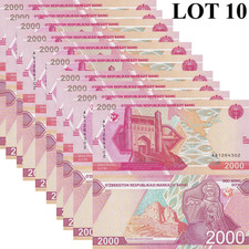 Uzbekistan 2000 Som 2021 P 87 UNC 1/10 Bundle Lot 10 pcs