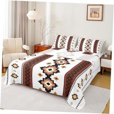 Aztec Boho Sheets King 4Pcs Ethnic Bed KING W78 L80 H16" White Black Brown