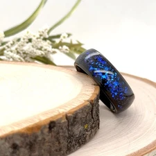 8mm Black Tungsten Engraved Ring Blue Glitter Inlay Christmas Gift Band For Her