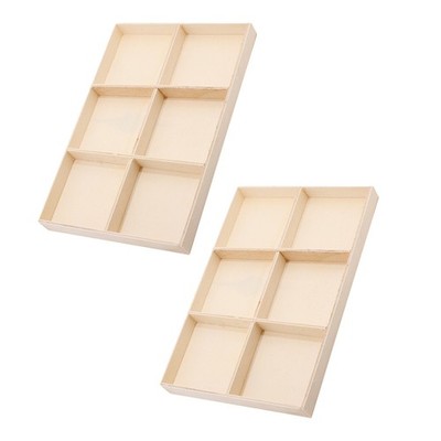 2Pcs Durable Wooden Storage Case for Jewelry Pendant Multi Compartment Beige Box