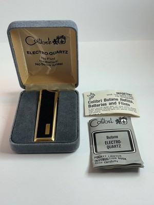 Vintage Colibri Electro-Quartz Lighter Black / Gold In Original Box