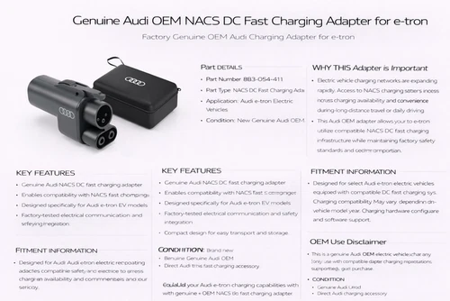 Genuine Genuine Audi 8B3054411 NACS DC Fast Charge Adapter e-tron 8B3-054-411
