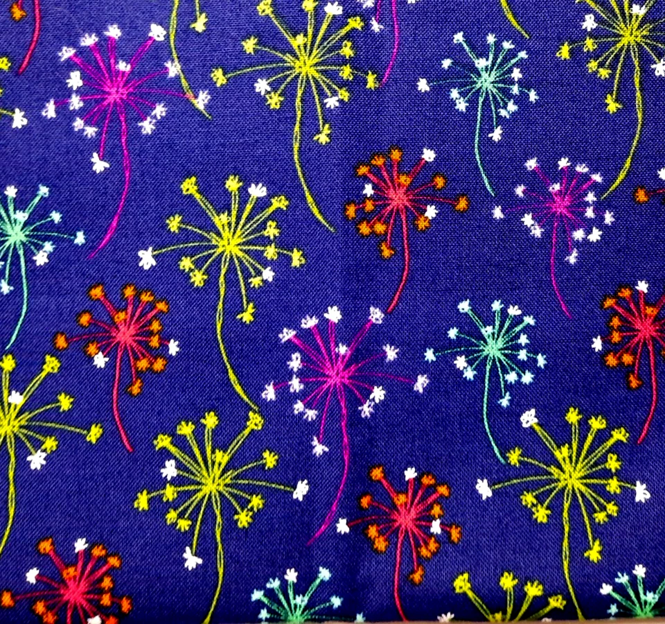1 1/2 Yds Michael Miller Fabric FLOWER PUFFS CX7509 Multicolor Puffs/Navy Cotton - Image 3 of 3
