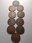 10 US Indian Head One Cent Pennies, 1888 - 1899 (VG/F Condition)