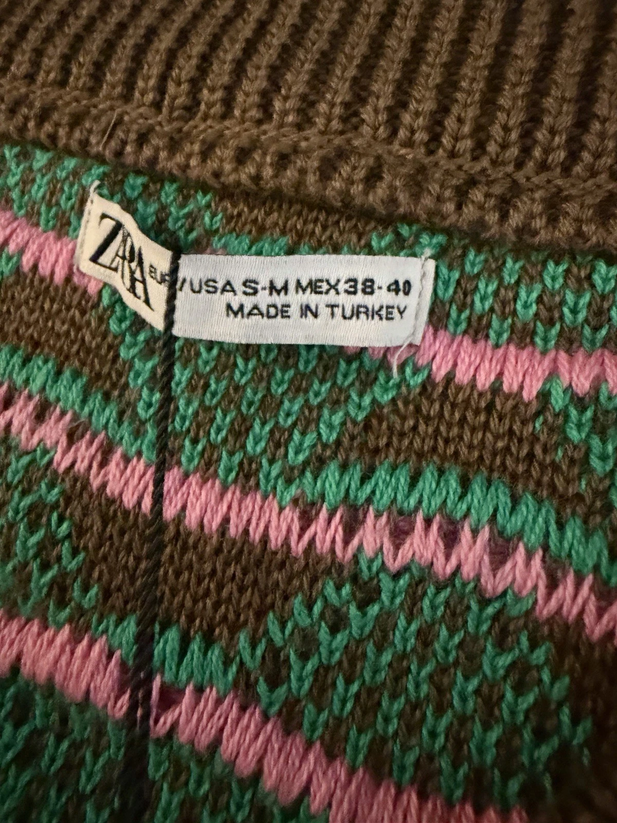 Zara Men’s V-Neck Sleeveless Knit Sweater Vest Striped Green Pink Brown S/M - product detail image 10