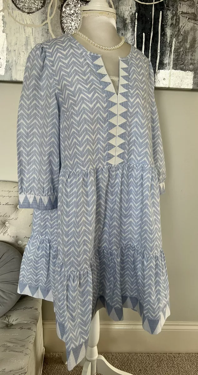 F&F Ladies Blue And Silver Tiered Summer Dress size fit 6 to 8