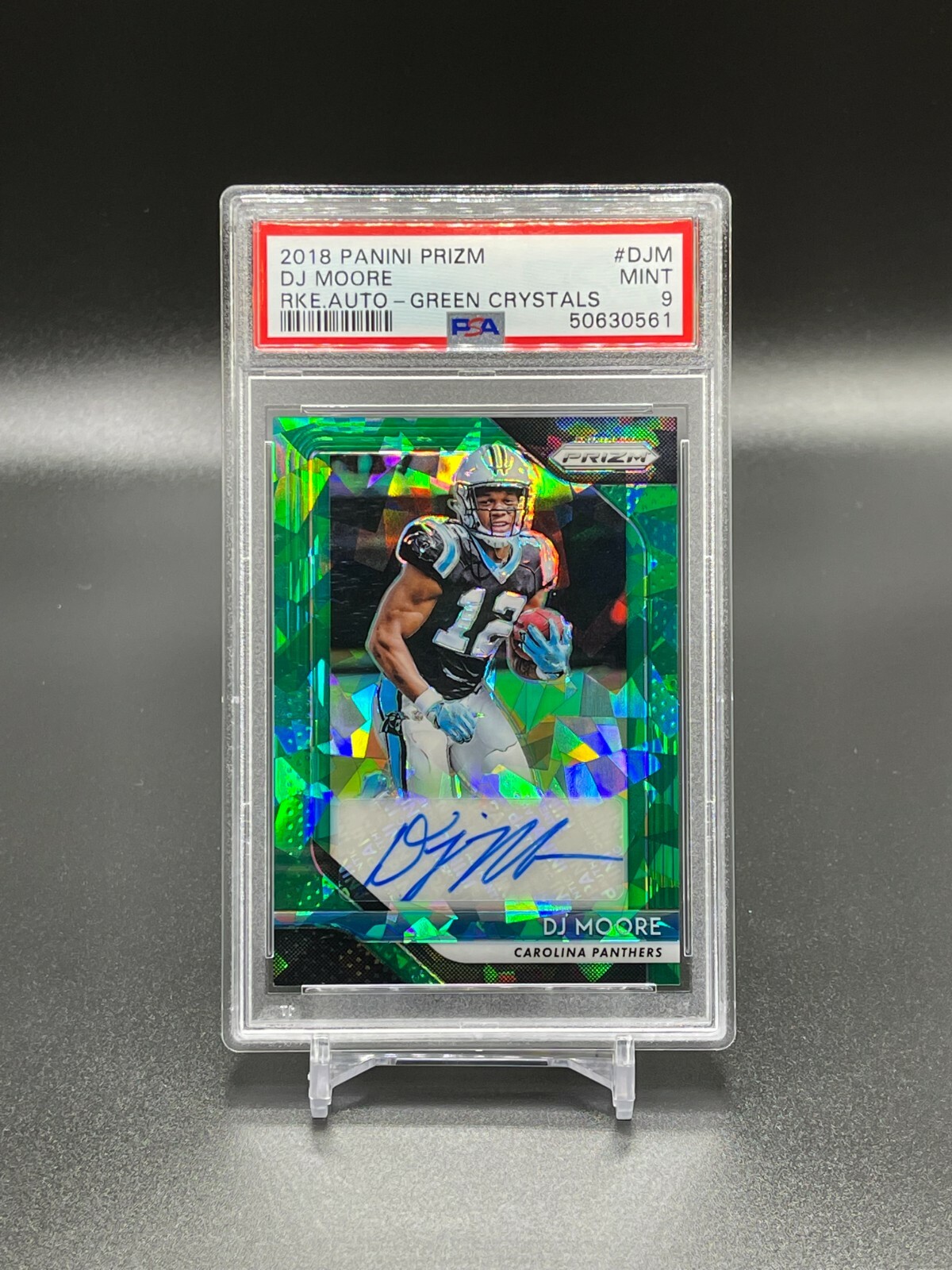 2018 Prizm Rookie Auto Green Crystals #28/75 DJ D.J. Moore PSA 9
