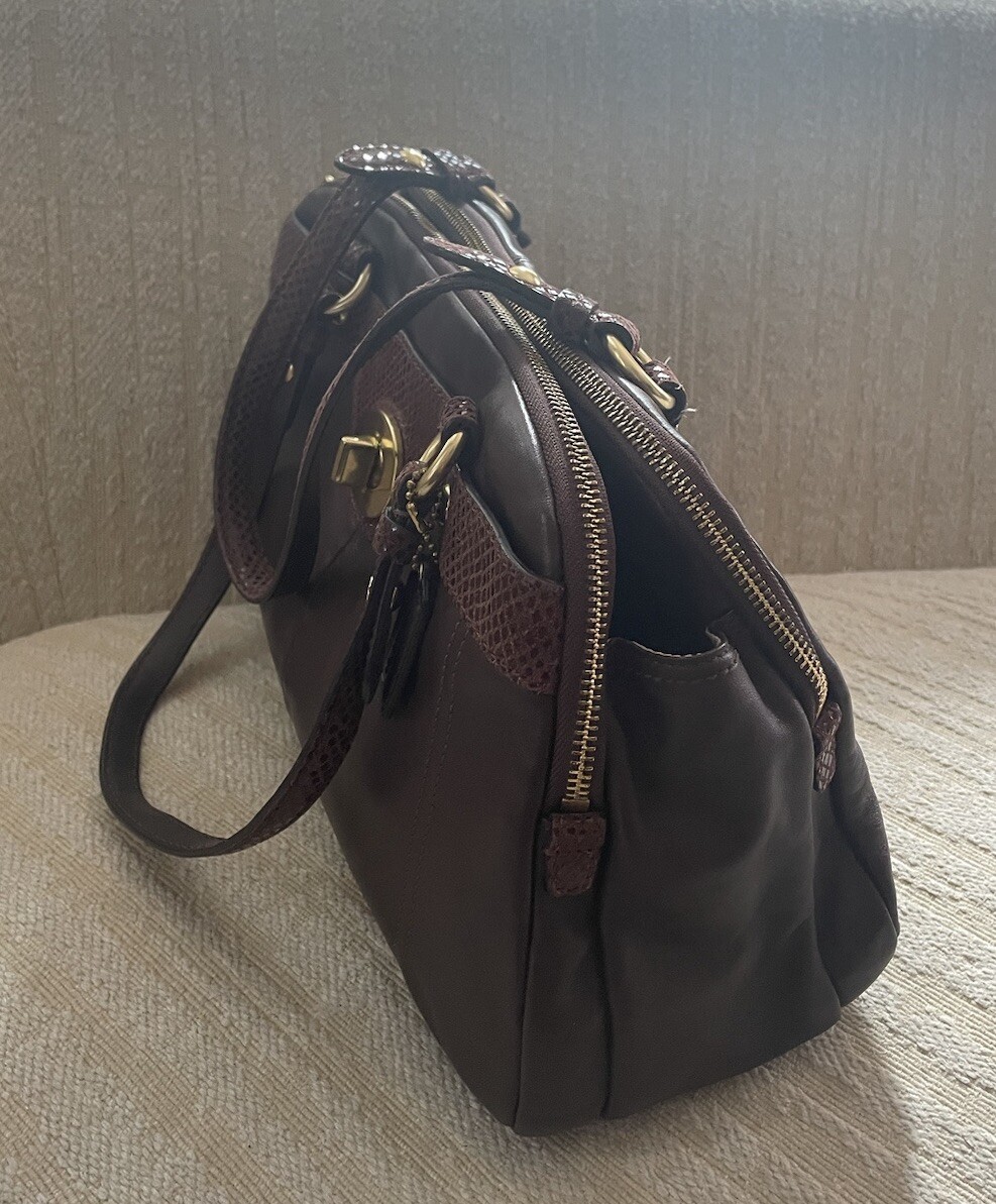 Coach Women’s Dark Brown Medium Leather Purse Handbag Gem