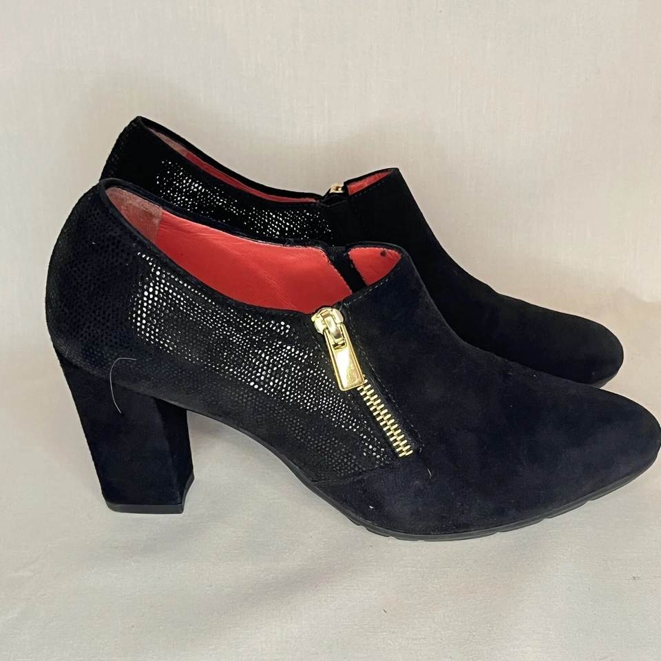 Botín Pas De Rouge Italia Negro Gamuza y Cremallera Metálica Mujer 38.5, EE. UU. 7 ¡GUAU! Foto 2 de 4