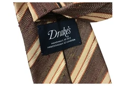 Drake’s London Men's Tie Lined Brown/Beige/Leather MADE IN ENGLAND