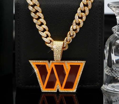 Hip Hop 20" Washington Commanders GEM NECKLACE Gold/Silver Bling Pendant & Chain - 第 4/6 張圖片