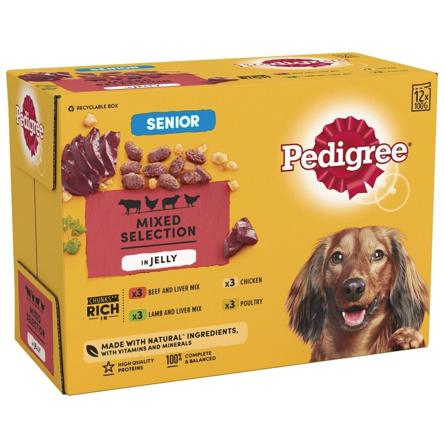 48 x 100g Pedigree Senior Wet Dog Food Pouches Mixed Selection In Jelly