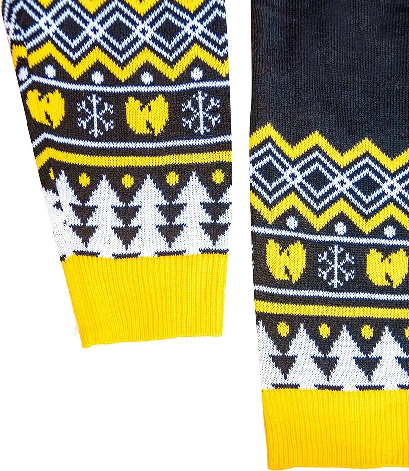 Wu Tang Clan Logo Snowflakes Yellow Black White Ugly Christmas Sweater - Image 3 of 4