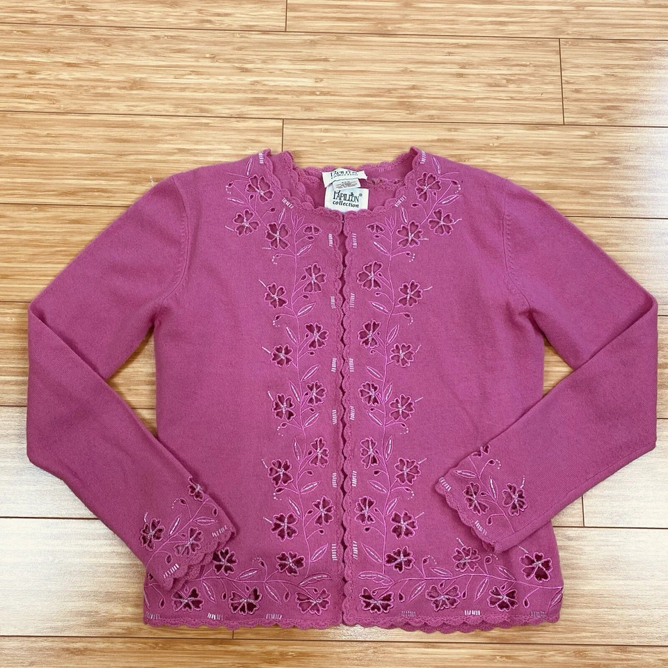 Papillion 90s Y2K Cardigan & tank Pink Size Medium Lambswool - Image 2 of 4