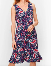 TALBOTS Navy Pink Paisley Floral Sleeveless V-Neck Dress Size Medium Petite