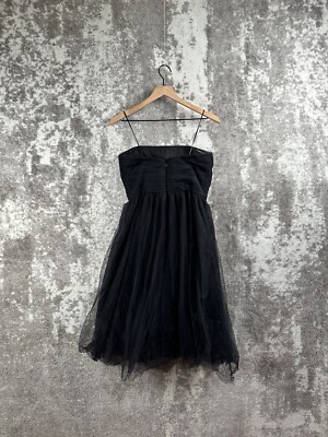 J Crew Dress 4 Womens Black Tulle Babydoll Y2K Corset Midi