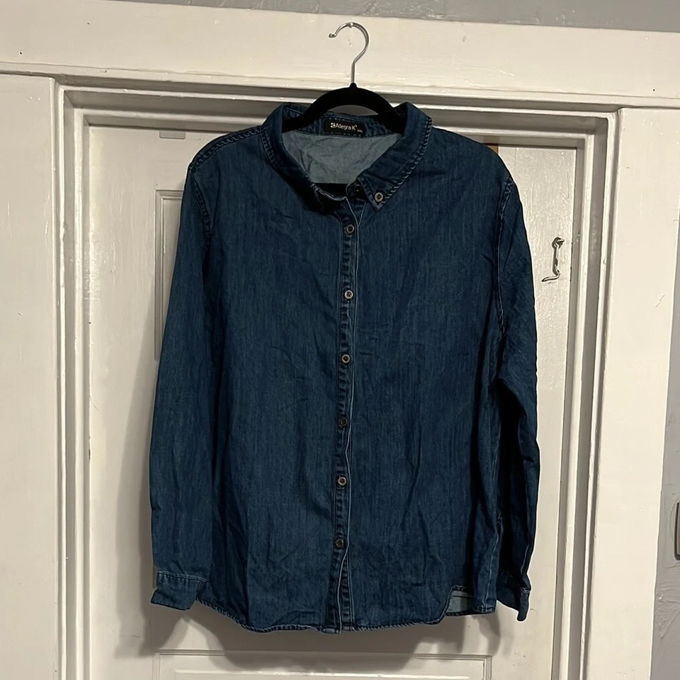 Camisa vaquera Allegra K XXXL para mujer manga larga cuello abotonado calce relajado nueva con etiquetas Foto 2 de 4