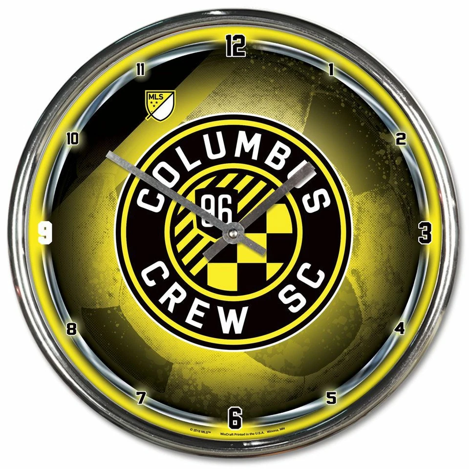 COLUMBUS CREW SC 96 12" CHROME ROUND WALL CLOCK NEW WINCRAFT 👀 - Image 1 of 1