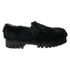 DOLCE & GABBANA Shoes Dress Black Fur Leather Slippers Men EU42 / US9 1000usd